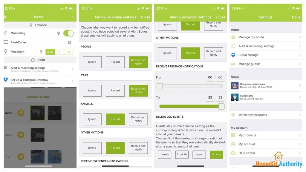 Netatmo security app settings