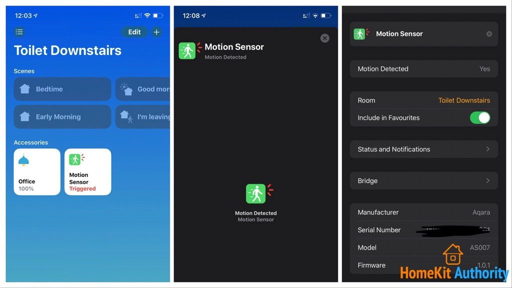 Aqara Motion Sensor HomeKit screens