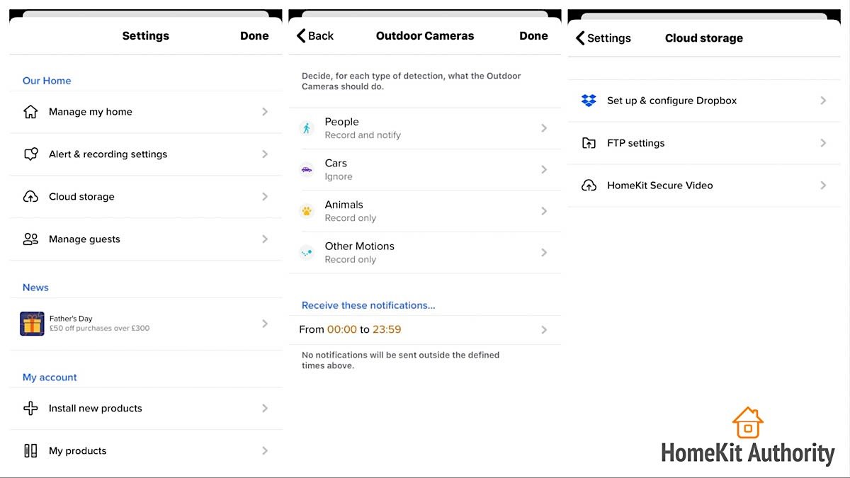 Netatmo security app settings