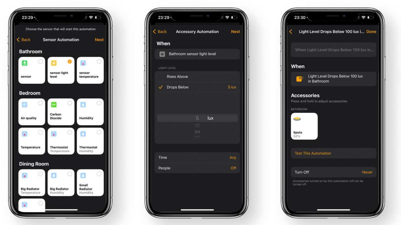 iOS 15.1 HomeKit conditional automations light levels