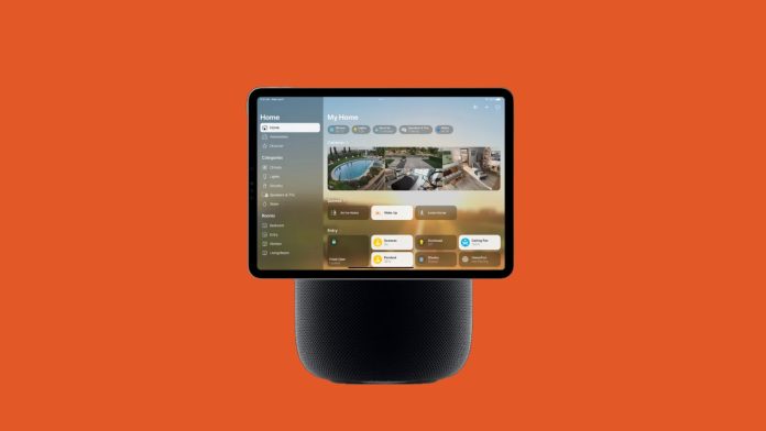 HomePod with a screen running HomeKit and HomeOS